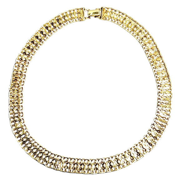 Vintage Monet Flat Woven Gold Tone Intricate Chain Choker Collar Necklace 17 in - Picture 4 of 6